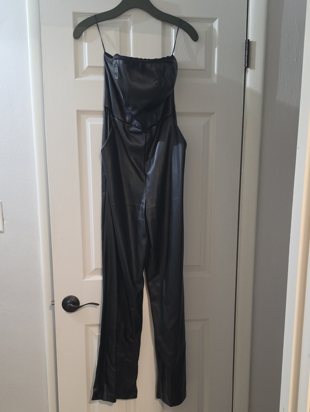 Express Black Faux Leather Strapless Jumpsuit